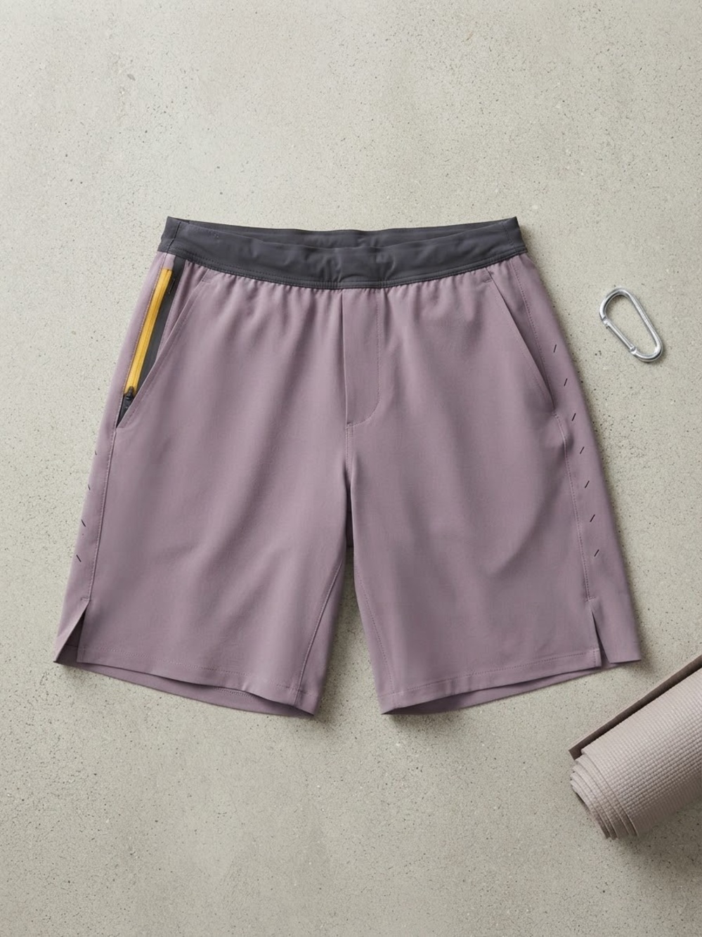 Men's Ten Thousand Interval Athletic Shorts Size M Dusty Purple Yellow Zips